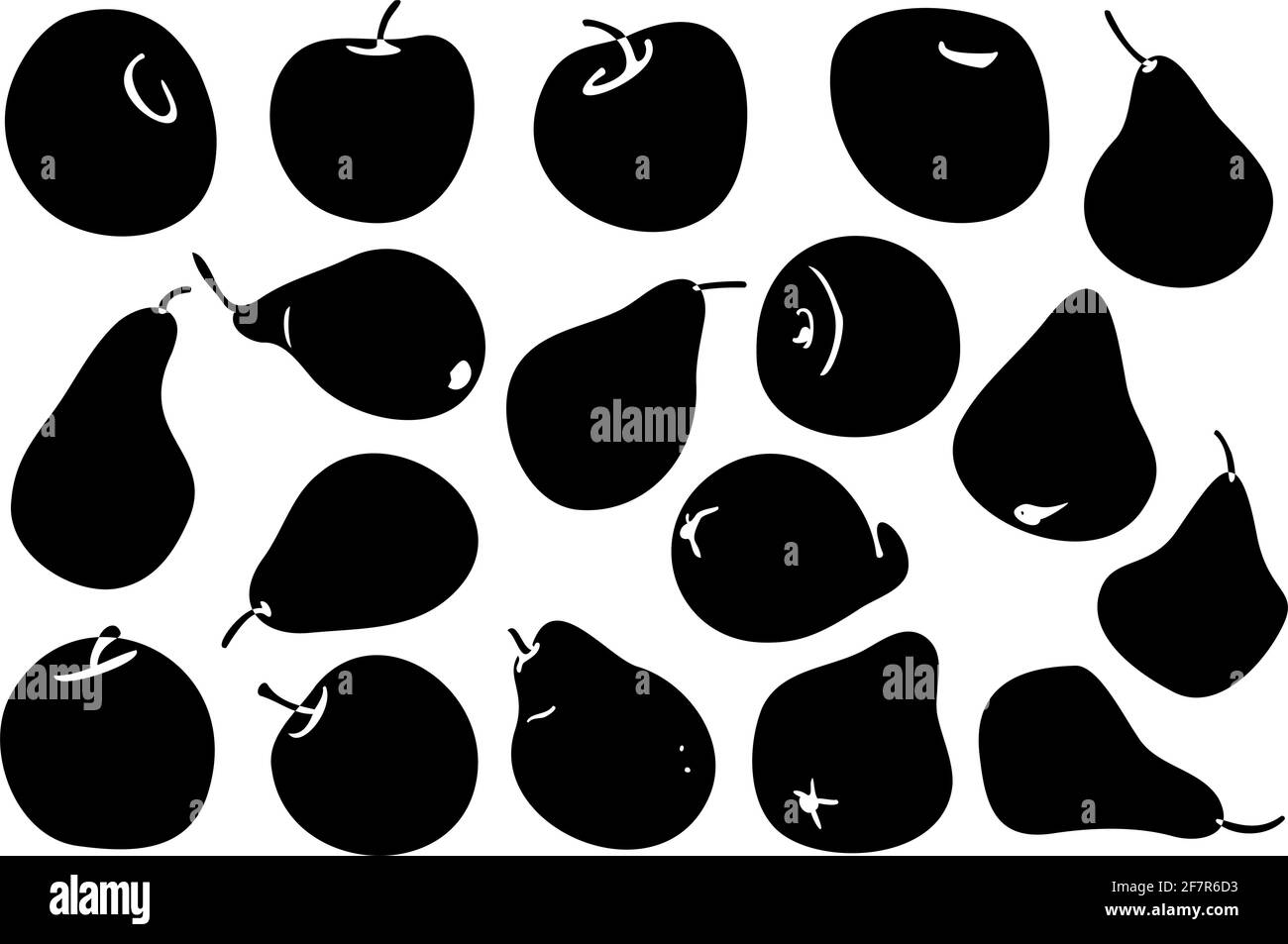 Ensemble vectoriel avec des silhouettes de pommes et de poires. Collection de fruits vectoriels. Illustration de Vecteur