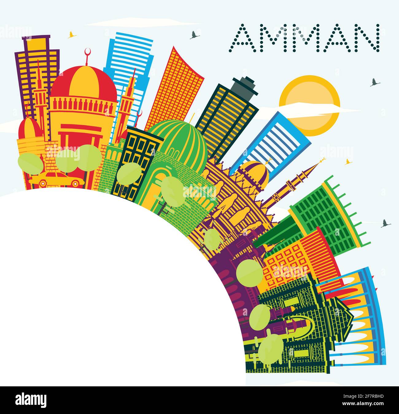 Amman Jordan City Skyline avec les bâtiments couleur, ciel bleu et espace de copie. Illustration vectorielle. Voyages d'affaires et tourisme. Illustration de Vecteur