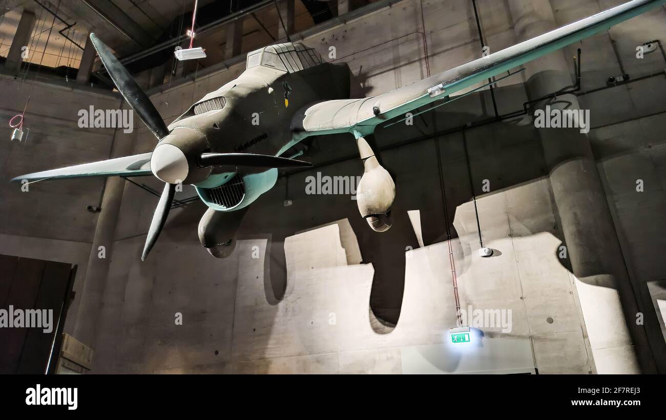 GDANSK, POLOGNE - 10 août 2020 : Junkers ou stuka , bombardier de plongée allemand et avion d'attaque au sol utilisé pendant la Seconde Guerre mondiale gardé dans le musée de la guerre mondiale Banque D'Images