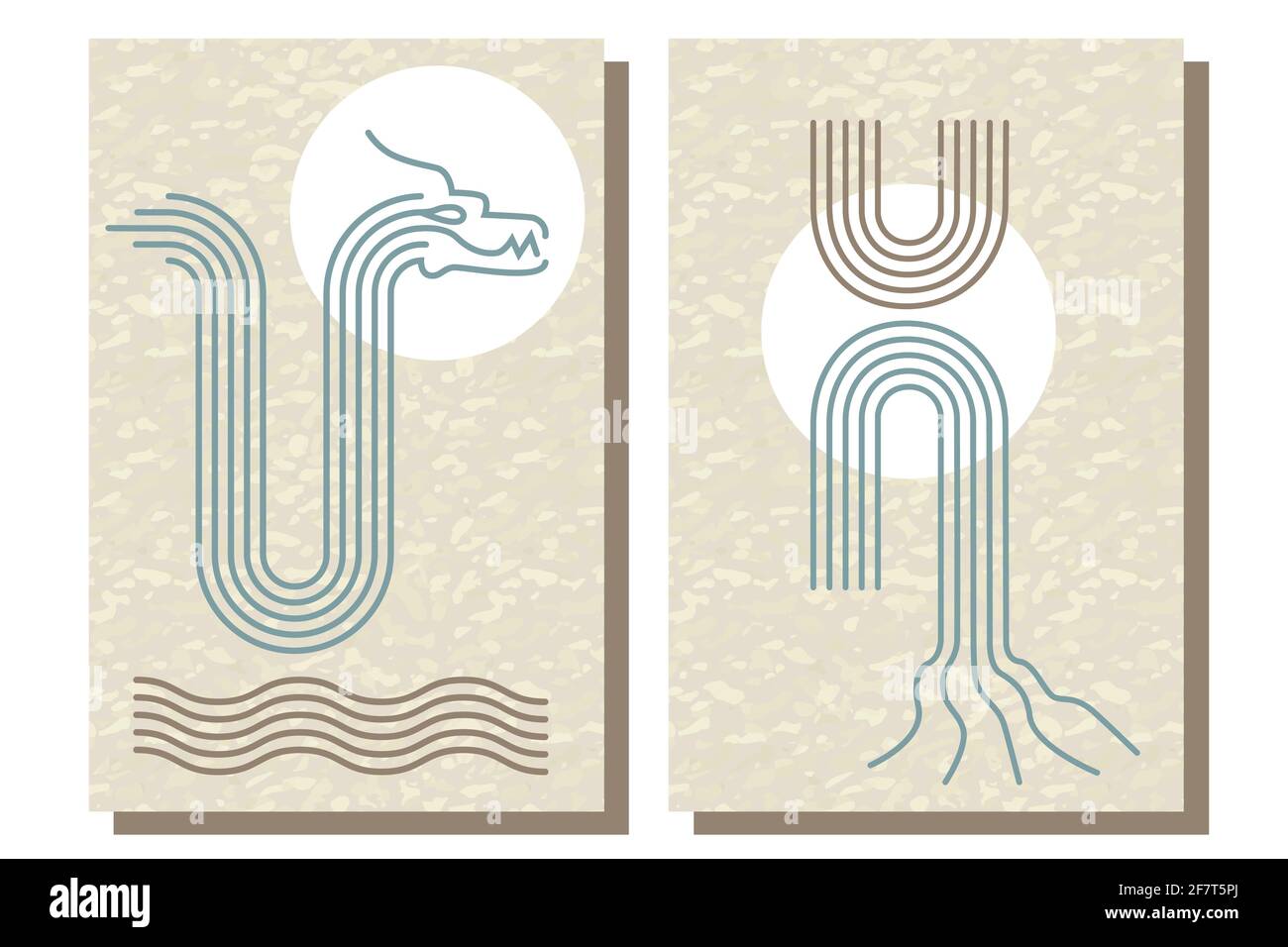 Affiche artistique moderne avec dragon de soleil de boho arc-en-ciel et formes organiques pour la conception de tissu. Formes abstraites géométriques vectorielles. Modèle de fond d'écran. Texture Illustration de Vecteur