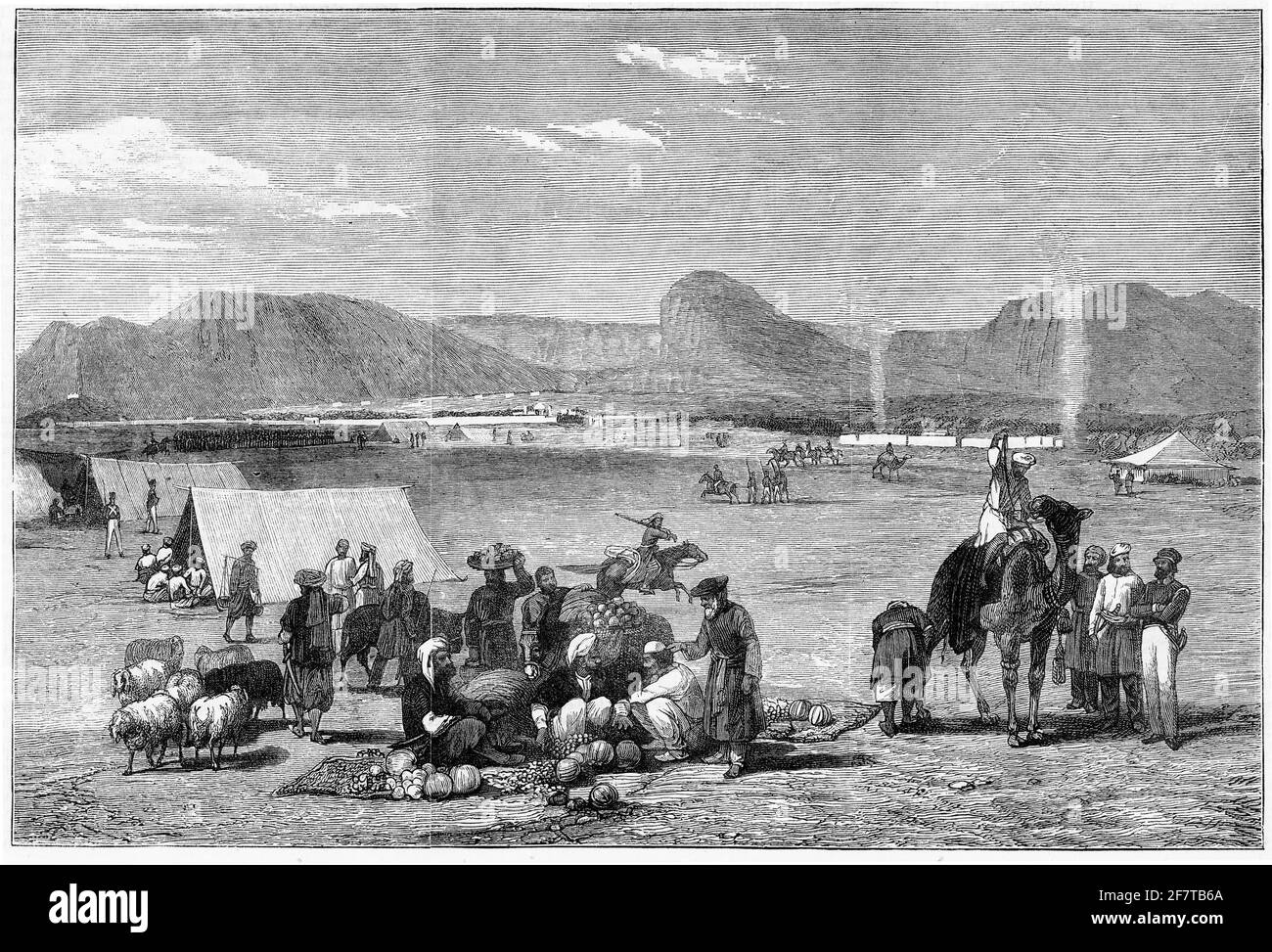 Gravure de la ville de Kandahar occupée par le général Sir Donald Stewart pendant la seconde guerre anglo-afghane, Afghanistan, le 9 janvier 1879 Banque D'Images