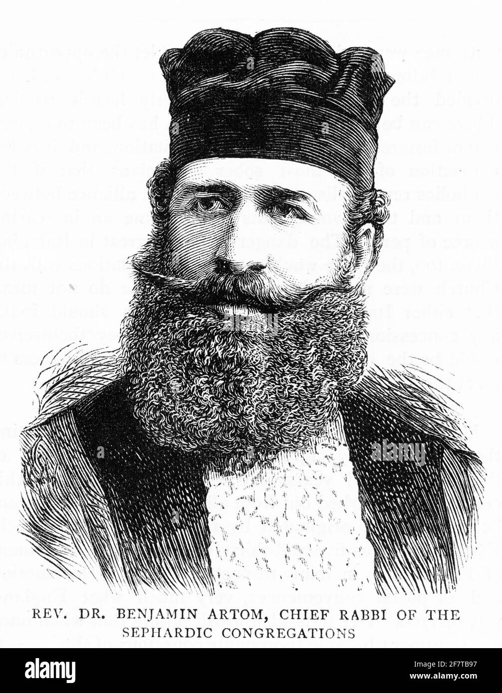 Portrait gravé du rabbin Benjamin Artom (1835–1879) le Haham des Juifs espagnols et portugais de Grande-Bretagne. Il est né à Asti, Piémont, dans le Royaume de Sardaigne. Banque D'Images