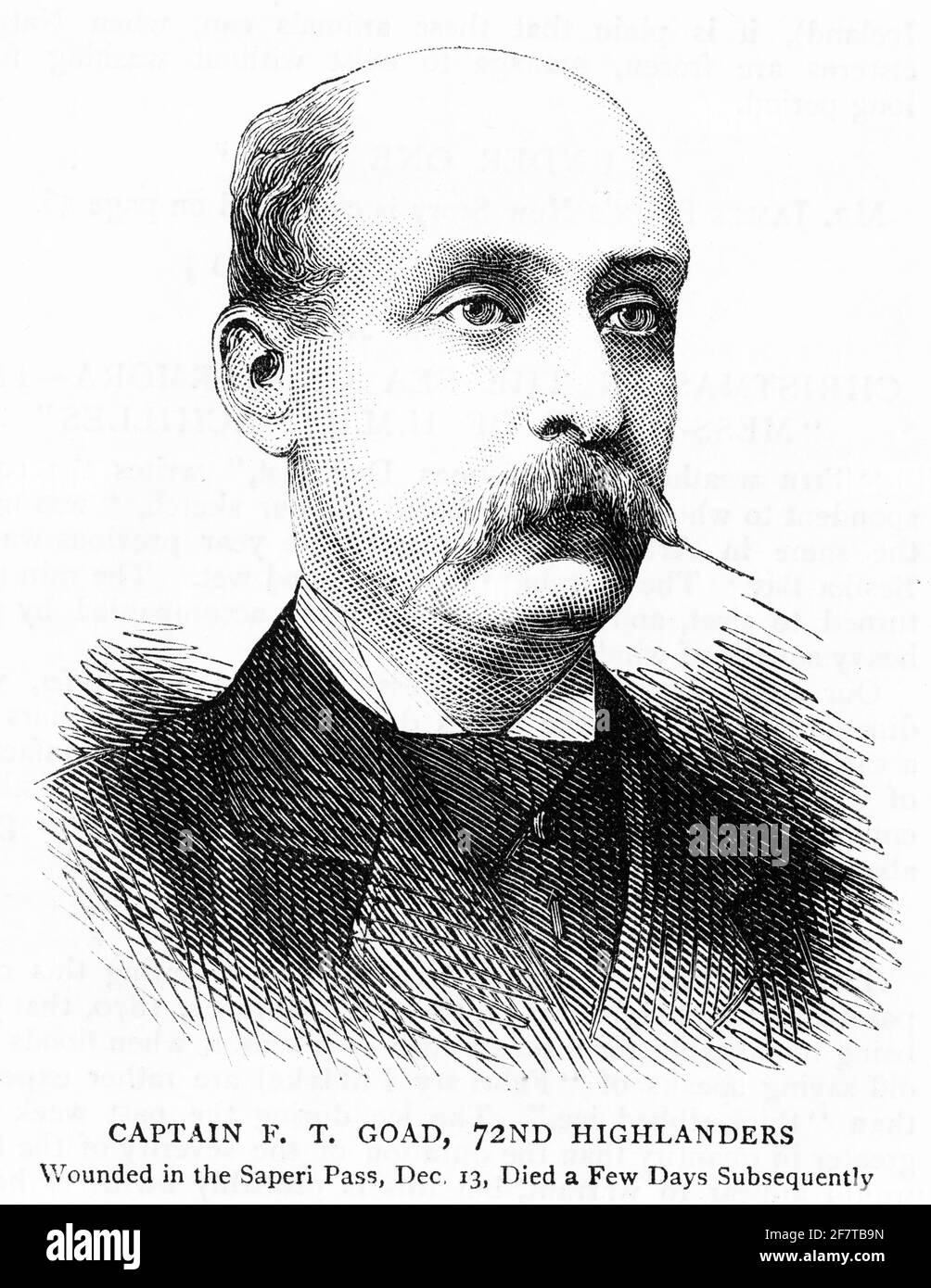 Portrait gravé du capitaine FT Goad, 72e Highlanders, décédé des blessures reçues au col de Saperi lors de la seconde guerre anglo-afghane, 1879 Banque D'Images