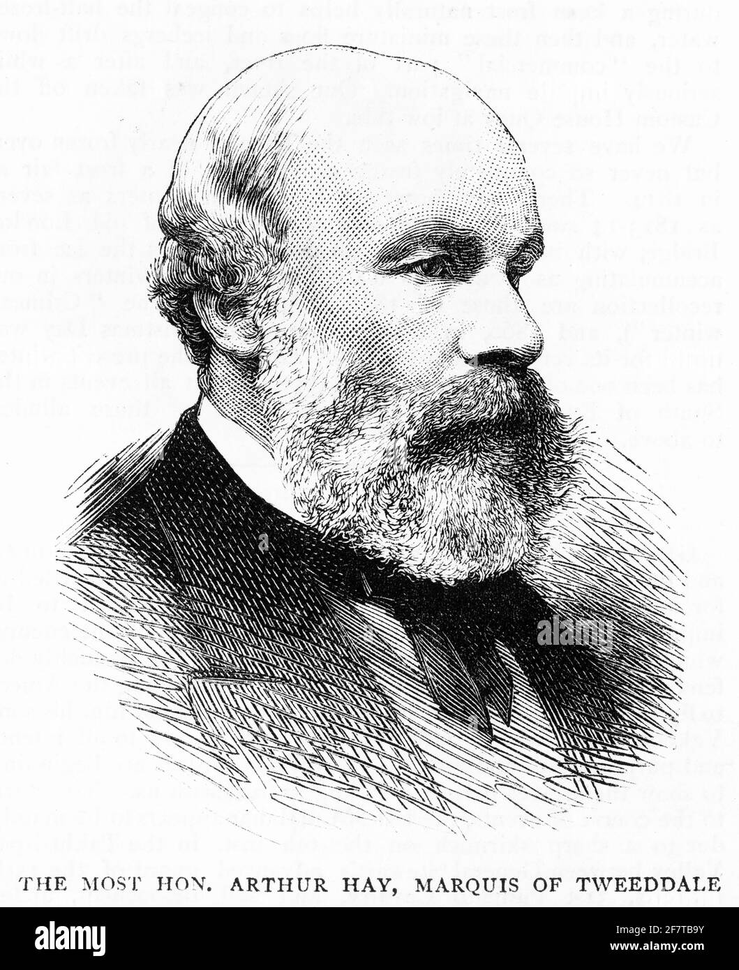 Portrait gravé du colonel Arthur Hay, 9e marquis de Tweeddale (1824 – 1878), connu avant 1862 sous le nom de Lord Arthur Hay et entre 1862 et 1876 sous le nom de Viscount Walden : soldat écossais et ornithologue. Banque D'Images