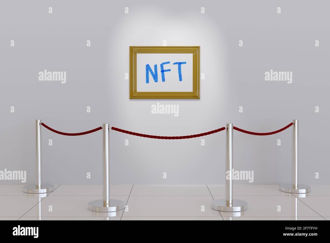 Photo avec le texte NTF sur le mur d'un musée. filtration 3d. Banque D'Images