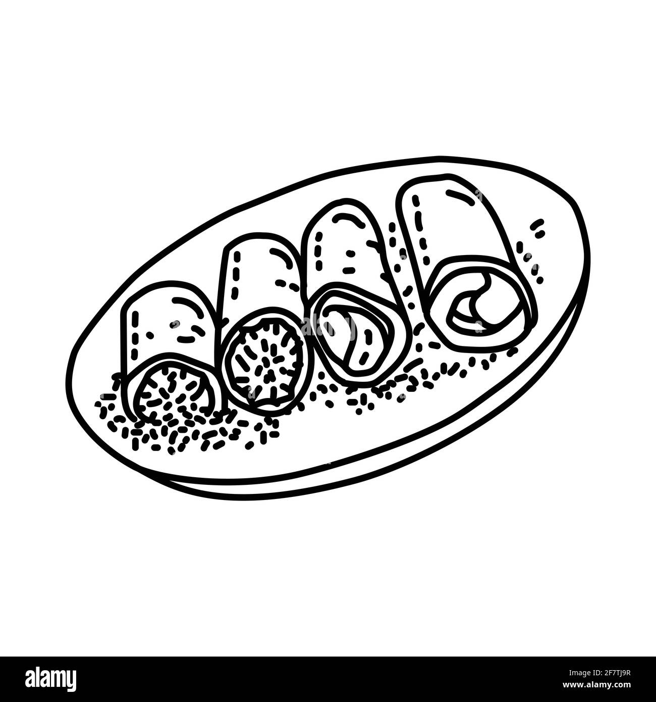 Dadar Gulung indonésien Food dessiné à la main icône Set Vector. Illustration de Vecteur