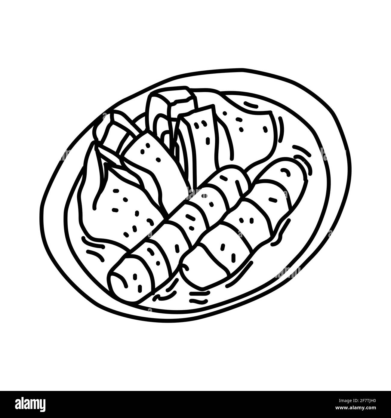 Pempek Indonésie Food jeu d'icônes dessinées à la main Vector. Illustration de Vecteur