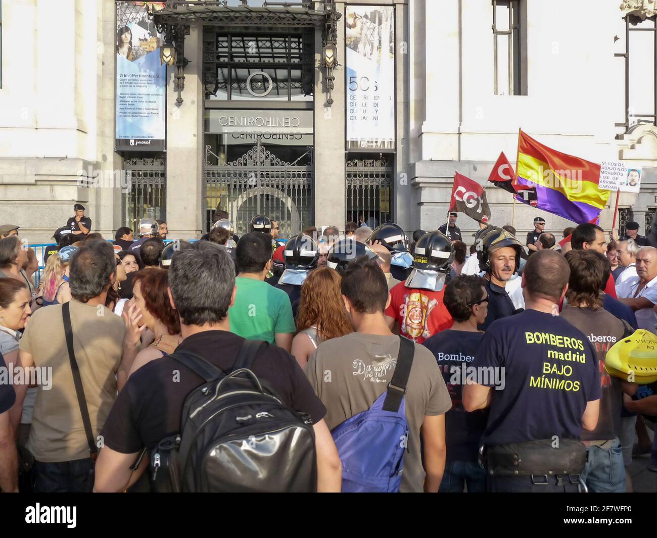 Madrid, Espagne; juillet 19 2012. Manifestation massive à Madrid lors des manifestations de 19 J, menées par le mouvement des 15 M. Photographie prise le 19 2012 juillet à Banque D'Images