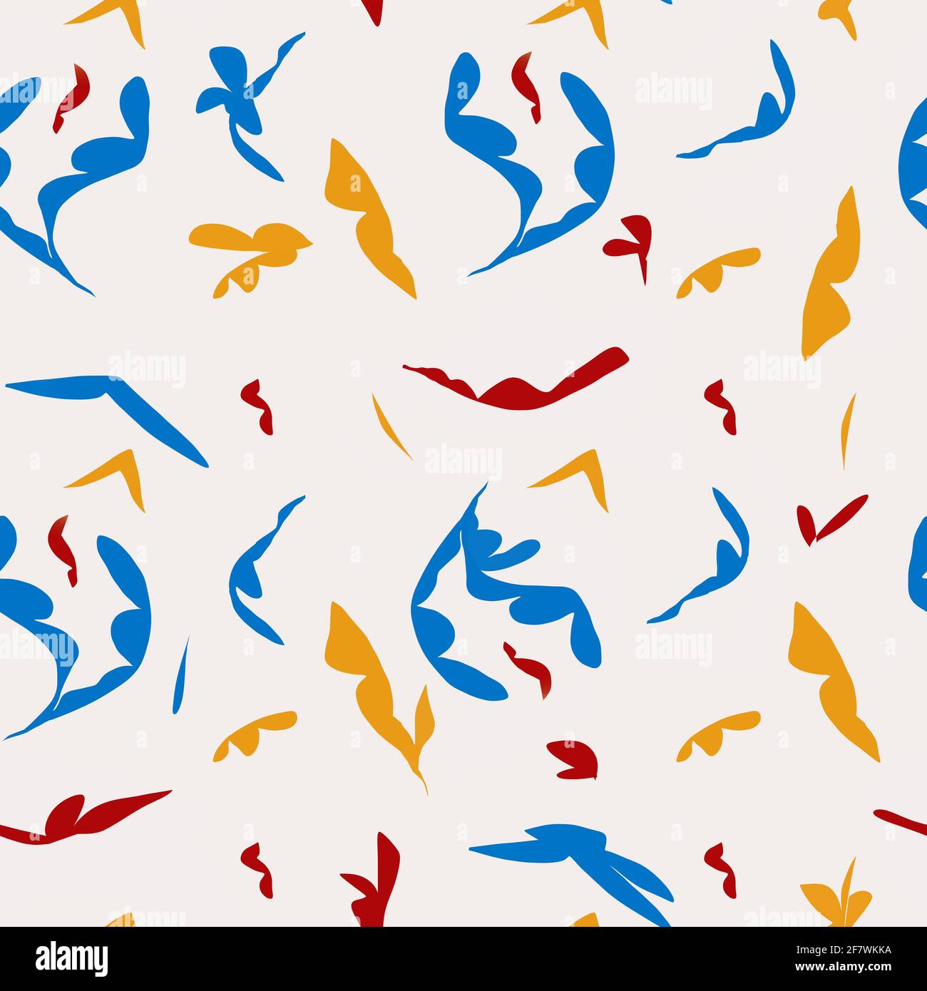 Motif sans couture et motif fleuri abstrait. Motif matisse, art français et style ajouré. Couleur primaire avec arrière-plan blanc. Motif de fendre Banque D'Images