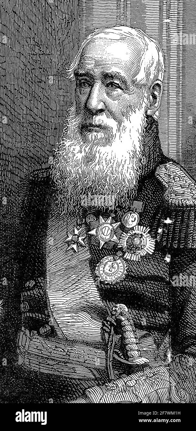 Portrait gravé de l'amiral Sir G. Rose Sartorius, survivant de la bataille de Trafalgar, alors qu'il était un sage-navire sur le HMS Tonnant Banque D'Images