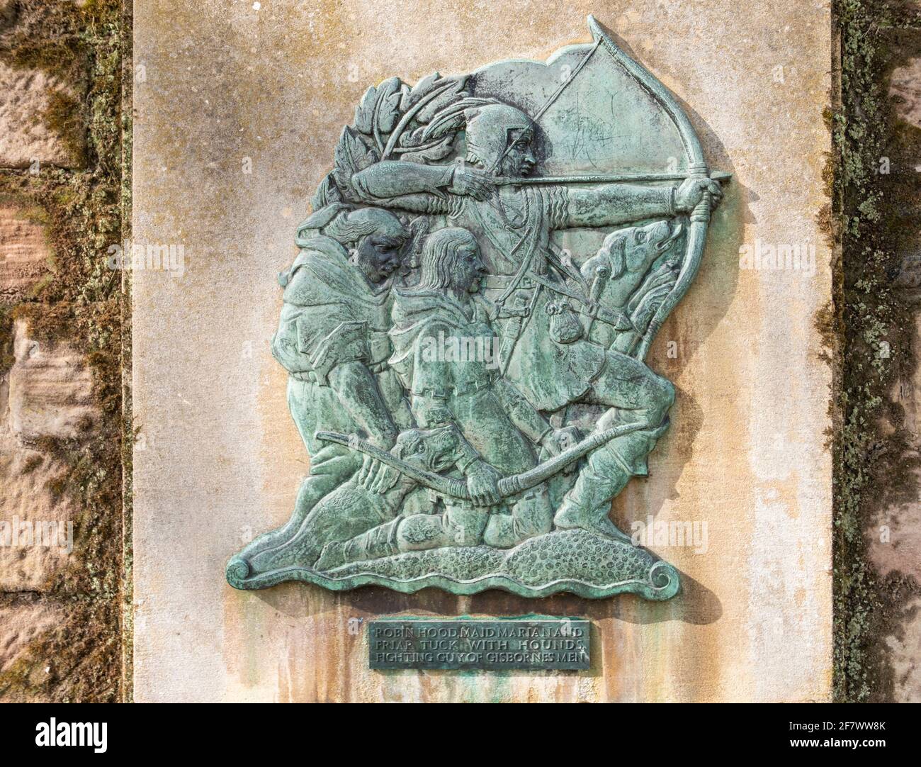 Frise représentant la légende de Robin des Bois, Maid Marian et Friar Tuck Fighting Guy de Gisbourne , Nottingham Castle Nottingham Angleterre GB Royaume-Uni Europe Banque D'Images