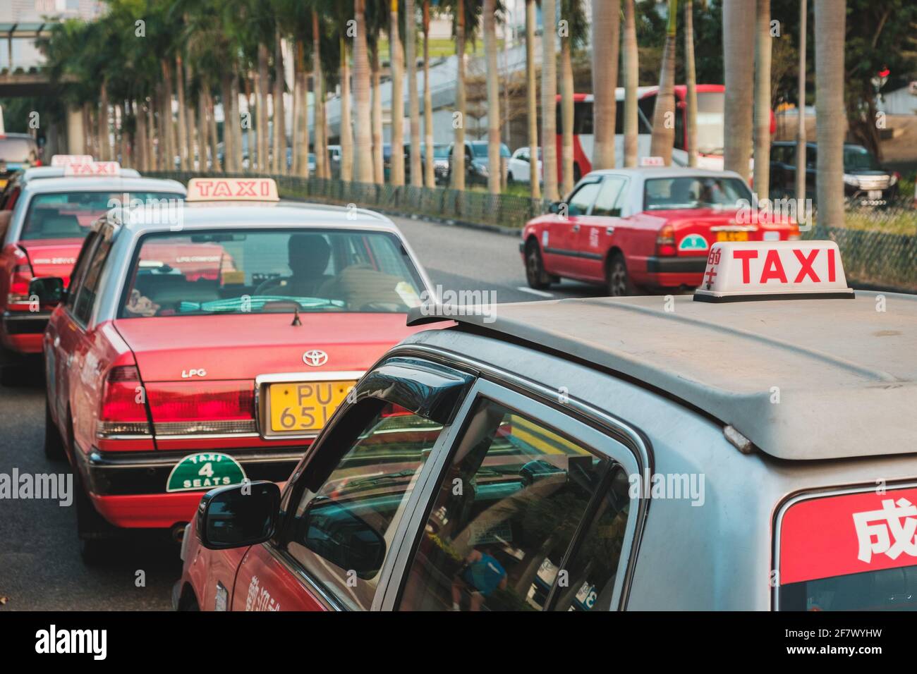 Hong Kong, novembre 2019 : rangée de taxis en attente à Hong Kong Banque D'Images