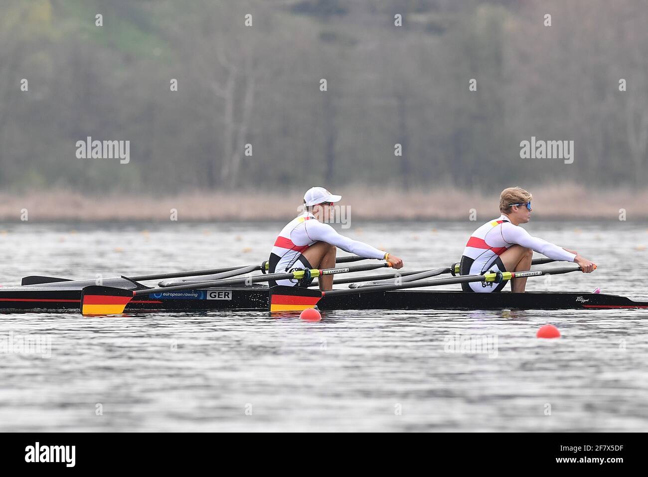 Varese, Italie. 10 avril 2021. Jonathan Rommelmann, Jason Osborne (GER), Double Sculls légers pour hommes lors des Championnats d'Europe d'aviron 2021, Canoying à Varese, Italie, avril 10 2021 crédit: Independent photo Agency/Alay Live News Banque D'Images