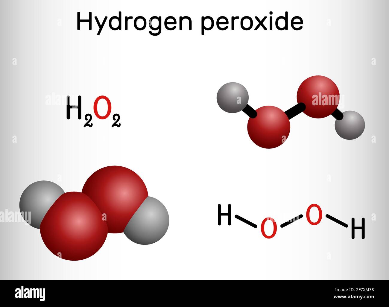 Peroxyde d'hydrogène, perhydrol, molécule H2O2. Il s'agit de peroxyde,  agent oxydant avec désinfectant, antiviral, activités antibactériennes.  Chimie structurelle Image Vectorielle Stock - Alamy