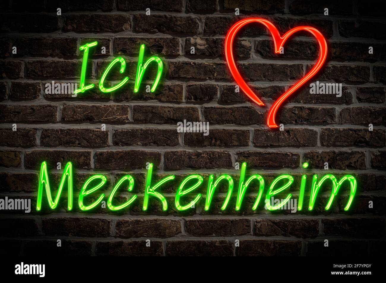 Leuchtreklame, ICH liebe Meckenheim, Nordrhein-Westfalen, Deutschland, Europa | Publicité éclairée, J'aime Meckenheim, Rhénanie-du-Nord-Westphalie, GE Banque D'Images