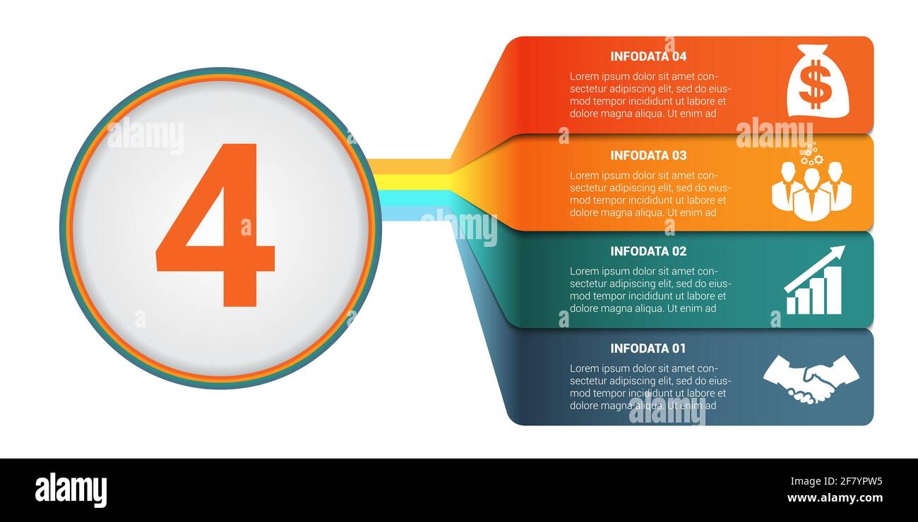 Infographies de modèle 4 positions. Bandes colorées numérotées avec Prospect. Infographie. Illustration de Vecteur