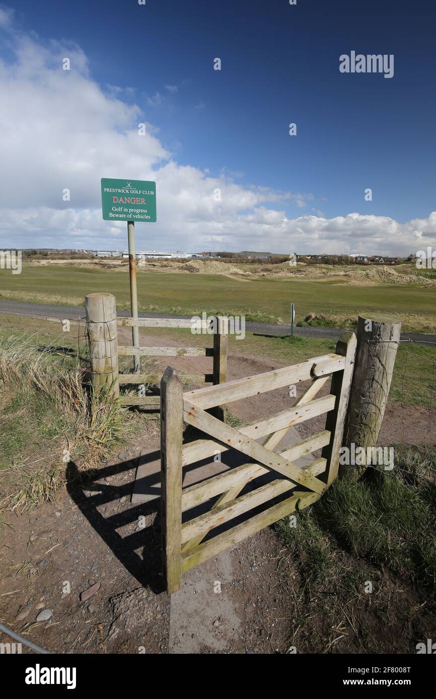 Ecosse, Ayrshire, Prestwick, 09 avril 2021 . Prestwick Old course où le premier Open Golf Championship a eu lieu le 17 octobre 1860 Banque D'Images