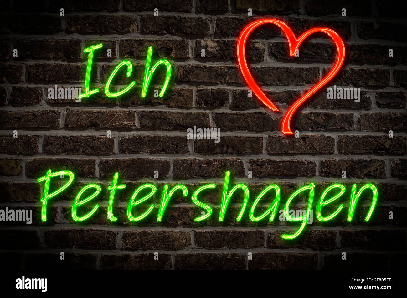 Leuchtreklame, ICH liebe Petershagen, Nordrhein-Westfalen, Deutschland, Europa | Publicité éclairée, J'aime Petershagen, Rhénanie-du-Nord-Westphalie, Banque D'Images