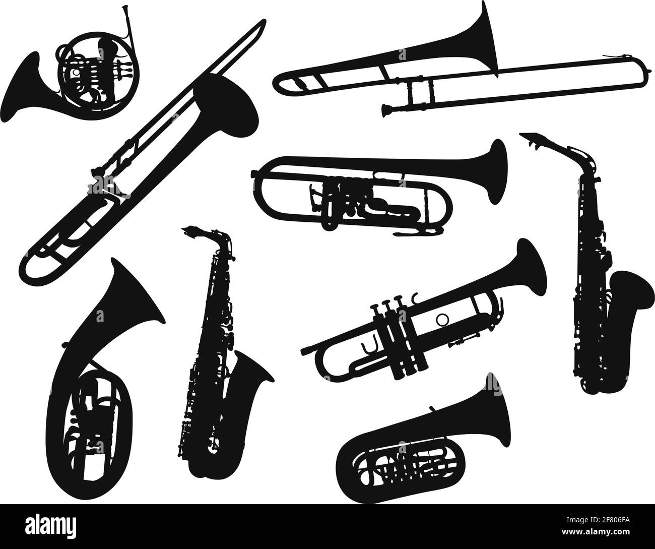 Jeu de silhouettes vecteur de différents instruments à vent Illustration de Vecteur