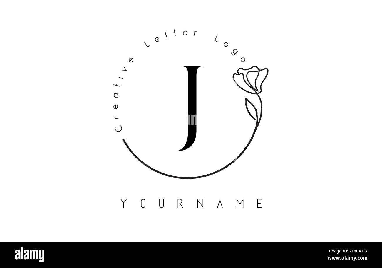 Création initiale lettre J logo avec le cercle lettrage main tiré élément de fleur et feuille. Icône d'illustration vectorielle pour naturel, écologique, bijoux, mode, Illustration de Vecteur