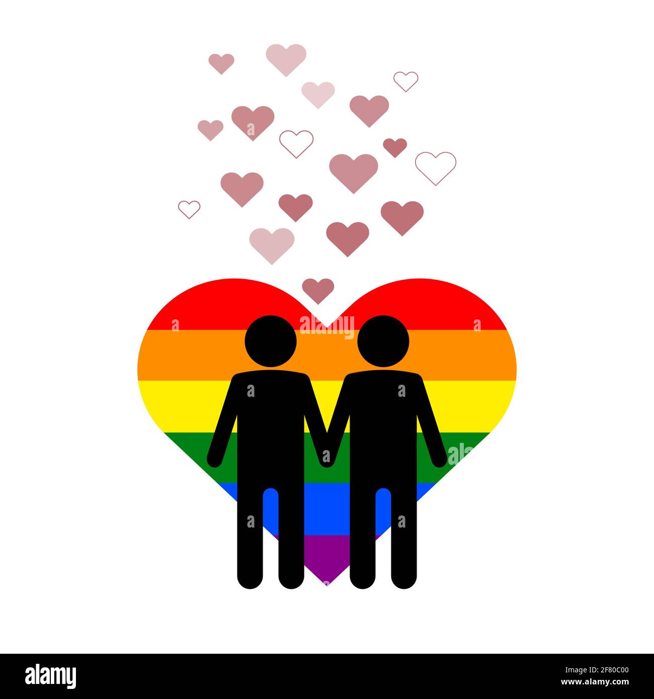 Deux hommes icône sur le fond des coeurs LGBT. Illustration de Vecteur