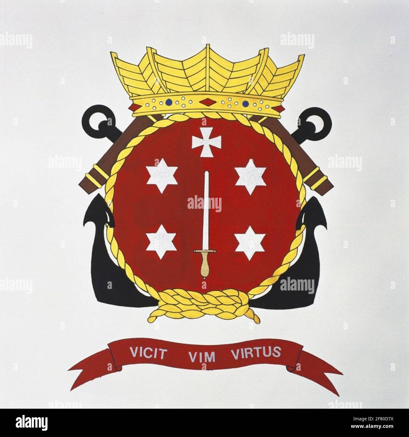 Haarlem. L'emblème est dérivé de l'arme municipale de Haarlem. Il semble faire référence à la croisade en Égypte en 1217, à laquelle les Haarlemers ont également participé. L'épée était employée par la croix. Logo doublé de hr.ms. Haarlem (1984-2011). Banque D'Images