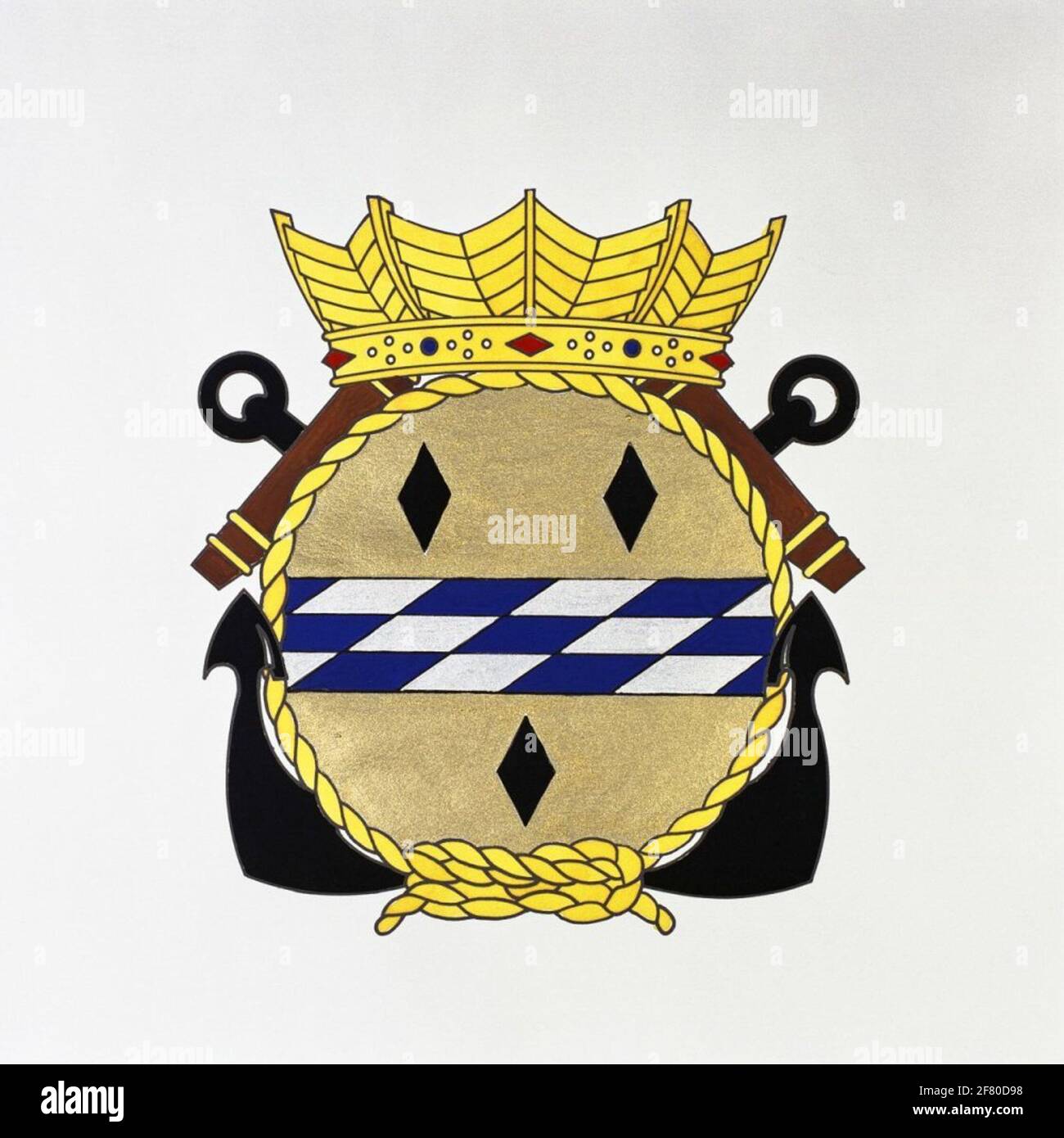 Woerden. L'emblème est dérivé de l'arme municipale de Woerden. Les trois fenêtres sur le champ d'or forment également le blason du genre de Woerden. Logo doublé de hr.ms. Woerden (1957-1985). Banque D'Images