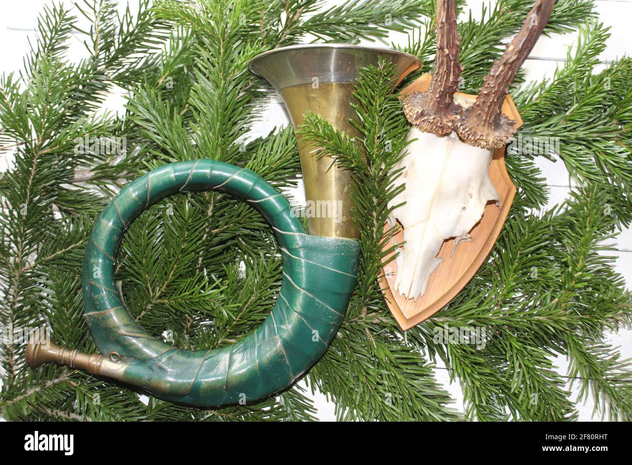 corne de chasse et un bois Banque D'Images