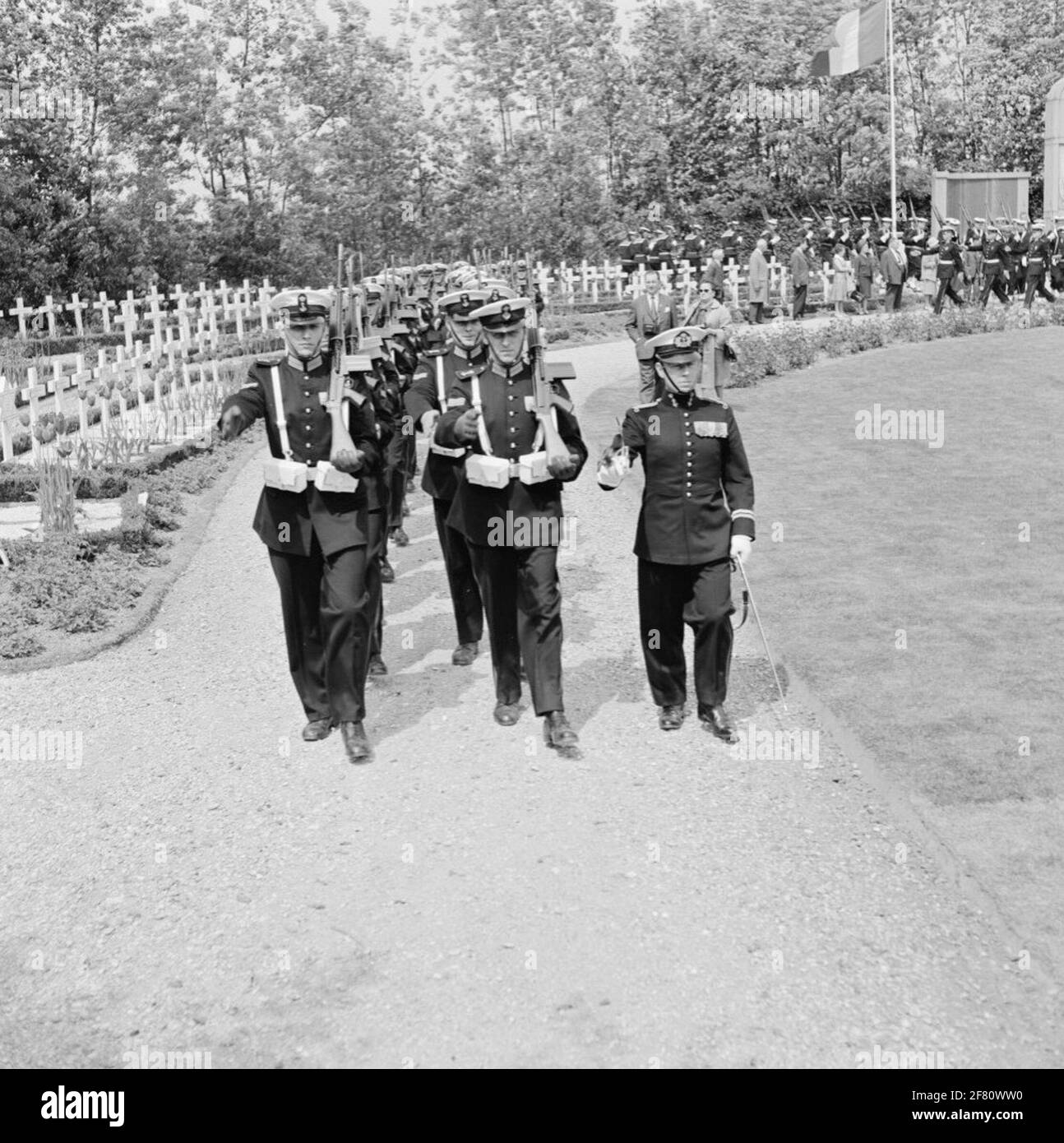 À Kapelle, une cérémonie commémorative a lieu depuis 1950 pour 229 soldats français et 20 soldats marocains de la Seconde Guerre mondiale qui sont enterrés au cimetière militaire de Kapelle. L'Afment du corps des Marines. Banque D'Images