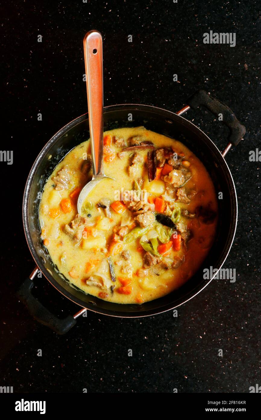 curry traditionnel de noix de coco de bœuf de style kerala avec légumes. Banque D'Images