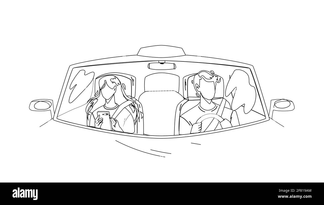 Conducteur Homme conduisant une voiture et transportant une fille Vector Illustration de Vecteur