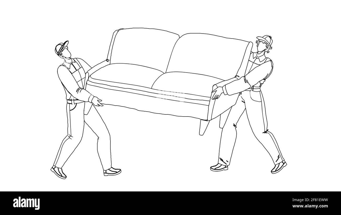 Les Movers portent un canapé et passent à New House Vector Illustration de Vecteur