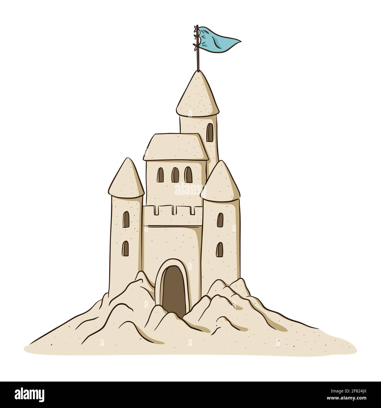 Dessin de ligne sculpture de sable illustration vectorielle isolée sur fond blanc. Style plat Illustration de Vecteur