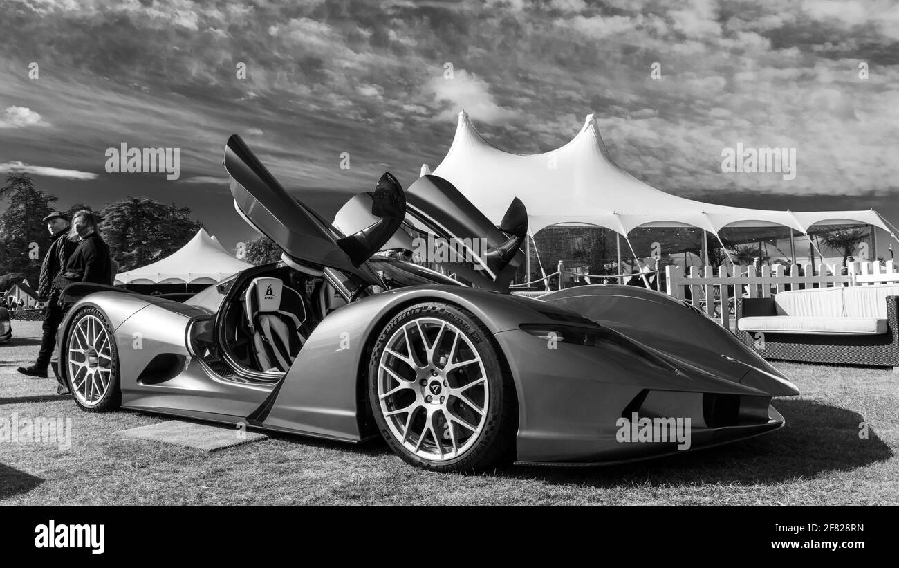 Aspark Owl, hypercar japonais entièrement électrique, en exposition au Concours d’élégance tenue au Palais de Blenheim le 26 septembre 2020 Banque D'Images