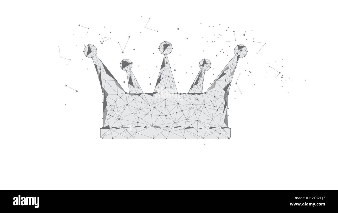 Couronne, corona de triangles et de points lumineux. Arrière-plan blanc. Illustration polygonale vectorielle. Illustration de Vecteur