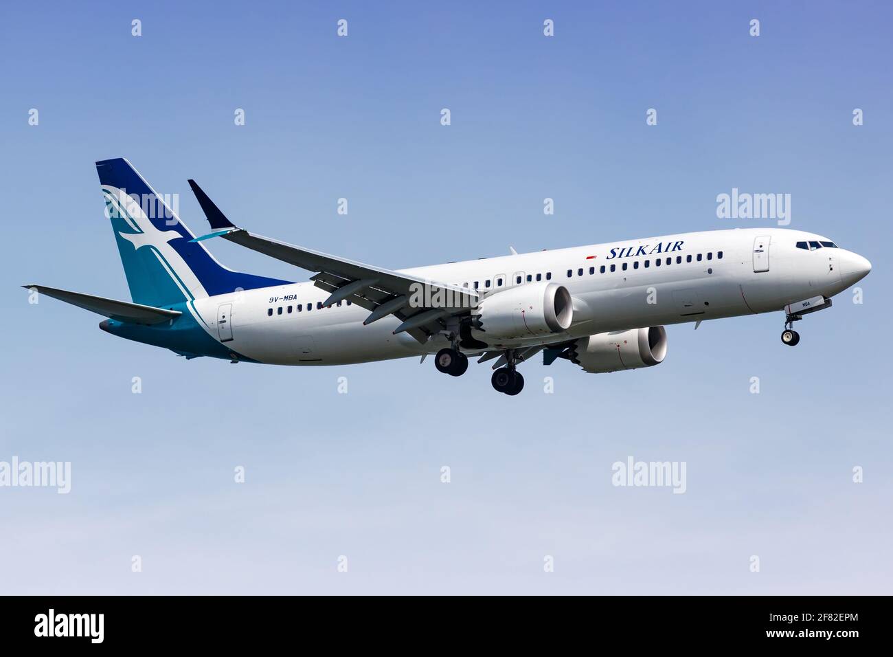 Changi, Singapour – 29 janvier 2018 : SilkAir Boeing 737 MAX 8 à l'aéroport de Changi (SIN) à Singapour. Boeing est une usine américaine d'avions Banque D'Images