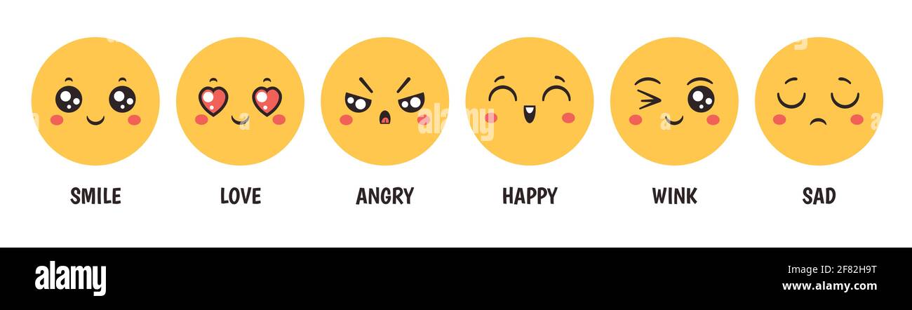 Émoticônes émotions. Cartoon emoji visages avec sourire heureux, amour, triste, fâché et se tordre pour les médias sociaux, chat ou commentaires de client, ensemble de vecteur Illustration de Vecteur Émoticônes émotions. Cartoon emoji visages avec sourire heureux, amour, triste, fâché et se tordre pour les médias sociaux, chat ou commentaires de client, ensemble de vecteur Illustration de Vecteur