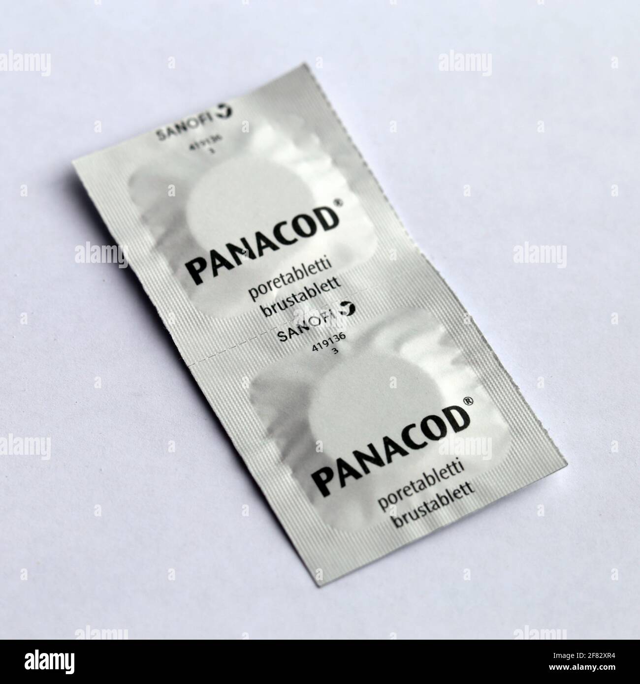 Panacod comprimés effervescents. Médicament analgésique sur ordonnance. Ce médicament analgésique est addictif et peut être abusé. Paracétamol et codéine. Banque D'Images