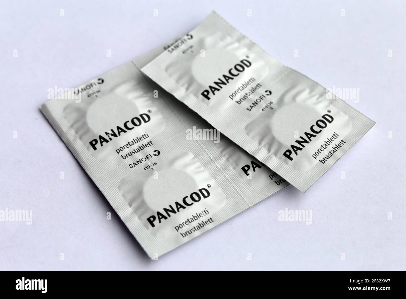 Panacod comprimés effervescents. Médicament analgésique sur ordonnance. Ce médicament analgésique est addictif et peut être abusé. Paracétamol et codéine. Banque D'Images