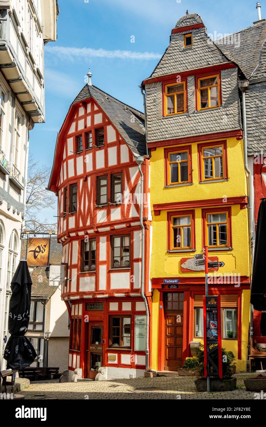 Bâtiments dans une allée au marché aux poissons de Limbourg An der Lahn Banque D'Images