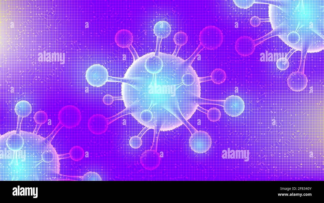 Coronavirus léger 2019-nCoV sur fond violet, santé médicale et concept de microbiologie, Design for COVID-19 outBreaking. Illustration de Vecteur