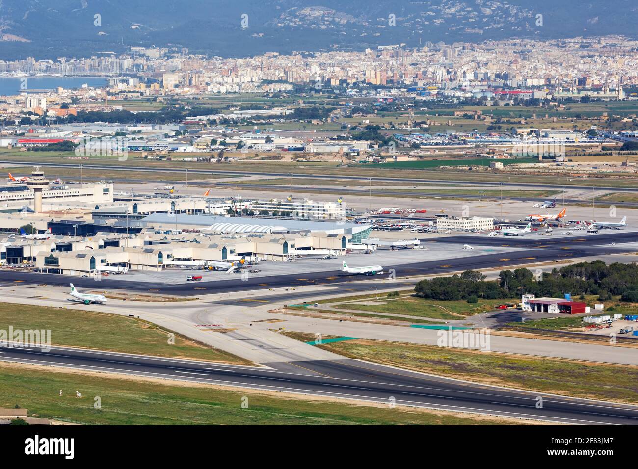 Palma de Majorque, Espagne - 11 mai 2018 : vue aérienne de l'aéroport de Palma de Majorque (PMI) en Espagne. Banque D'Images