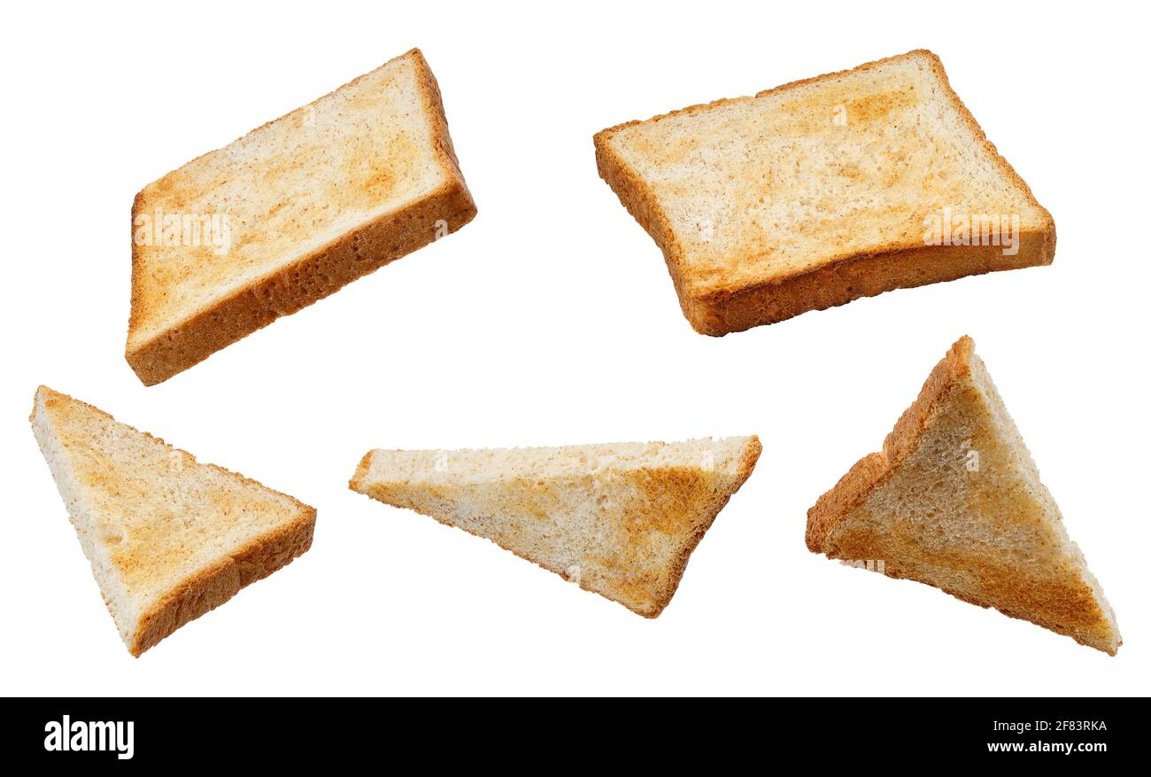 ensemble de tranches pain grillé isolé sur blanc Banque D'Images