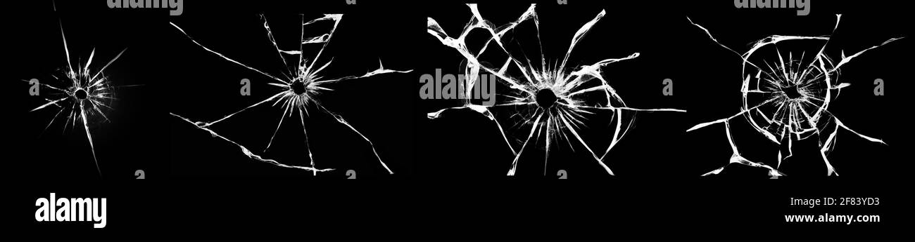 Jeu d'illustrations de verre brisé, de fissures sur la vitre, d'un trou de verre endommagé. Banque D'Images
