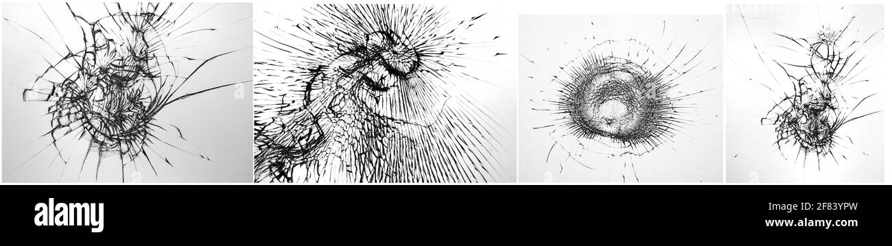 Jeu de verre brisé fissuré. Texture d'une fenêtre fissurée Banque D'Images