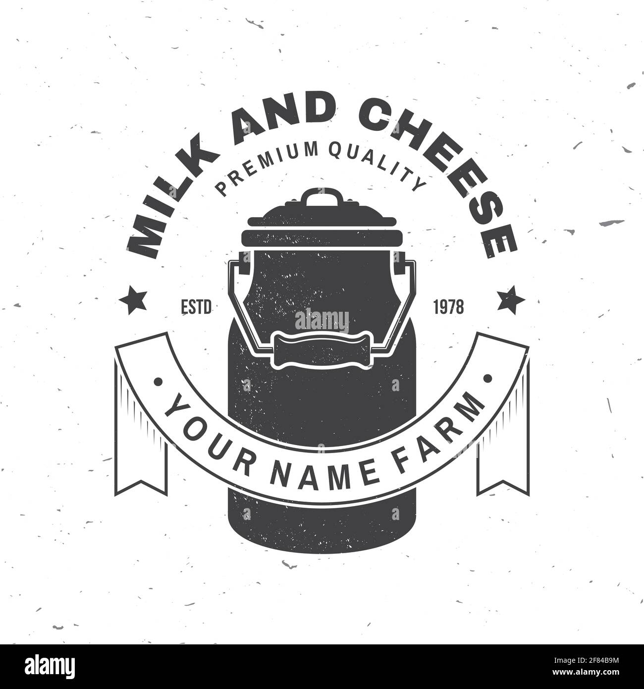 Badge et logo de la ferme de lait et de fromage. Illustration vectorielle motif typographique avec silhouette de laiteuse. Modèle pour les activités de laiterie et de laiterie - magasin Illustration de Vecteur