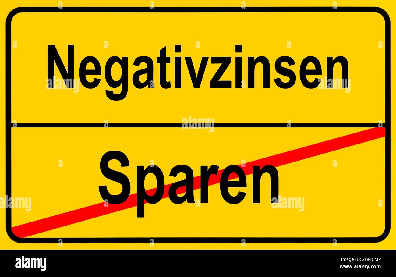 Image symbolique, signe local, intérêt négatif sur l'épargne, intérêt de pénalité, Allemagne Banque D'Images