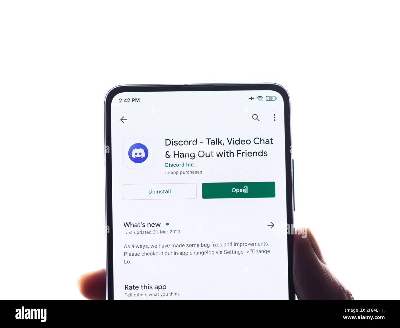 Assam, inde - 10 avril 2021 : logo discorde sur image de stock d'écran de téléphone. Banque D'Images