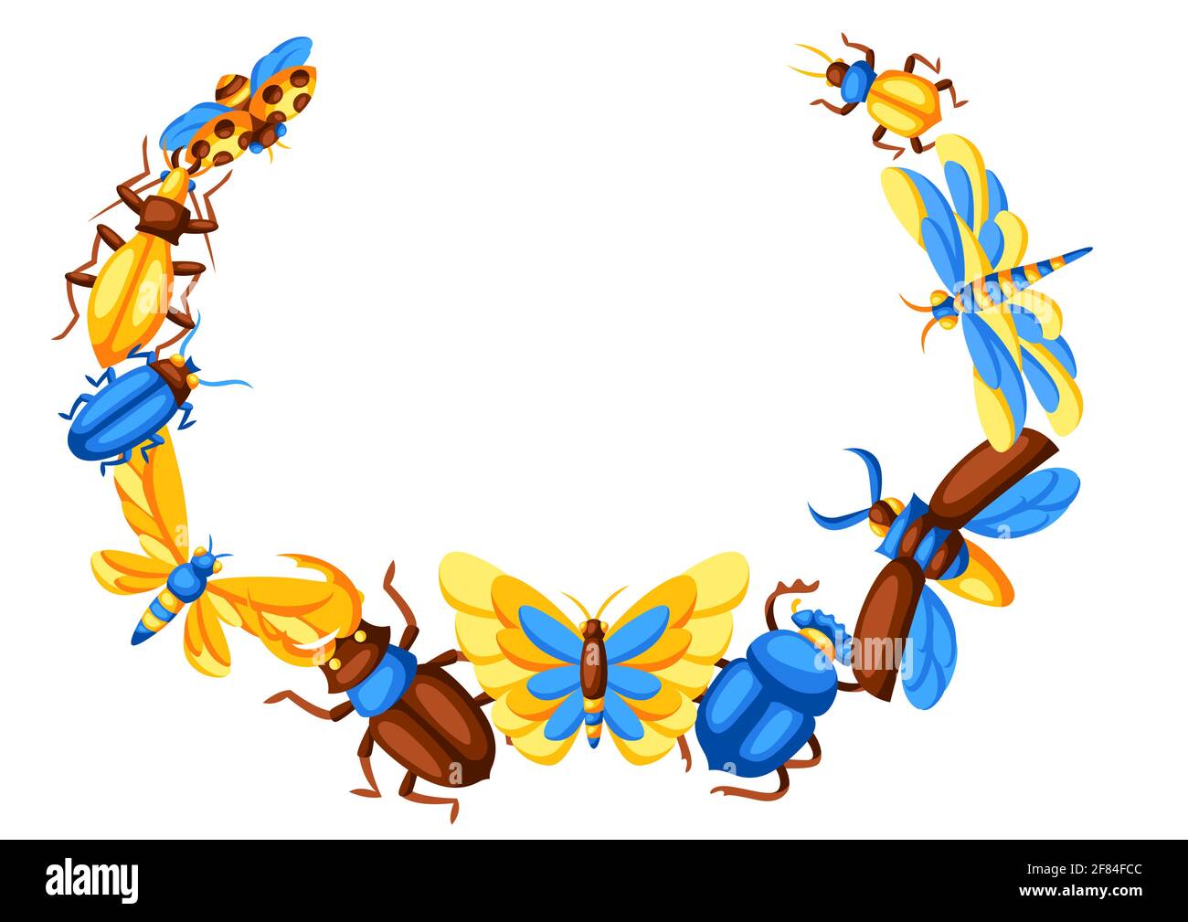 Cadre avec insectes. Papillons stylisés, coléoptères et libellules. Illustration de Vecteur