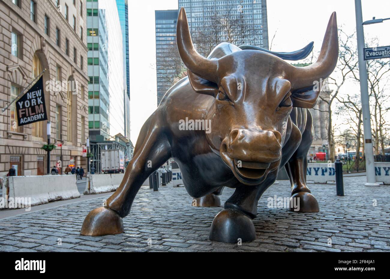Bullenfigur vor der Boerse, Charging Bull, Auch Wall Street Bull oder Bowling Green Bull, Bourse de New York, Wall Street, quartier financier Banque D'Images